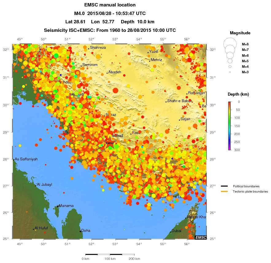 regional depth historical seismicity