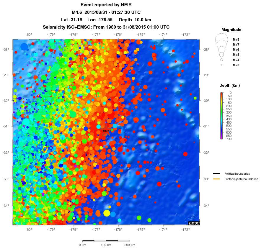 regional depth historical seismicity