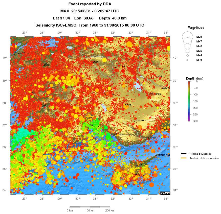 regional depth historical seismicity