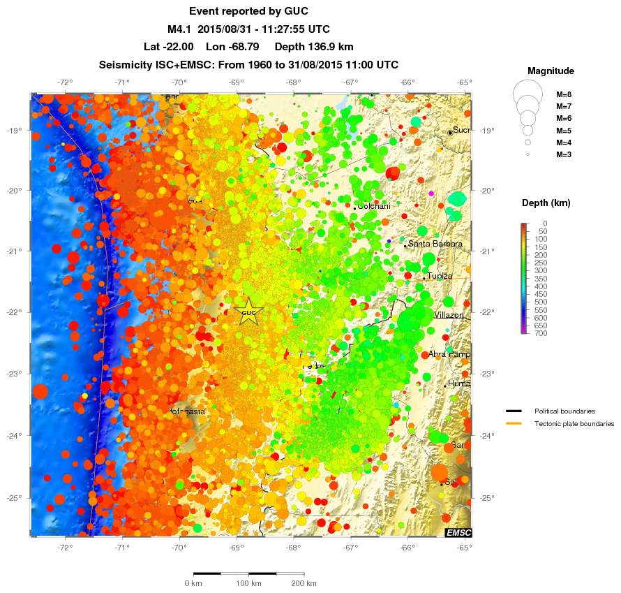 regional depth historical seismicity