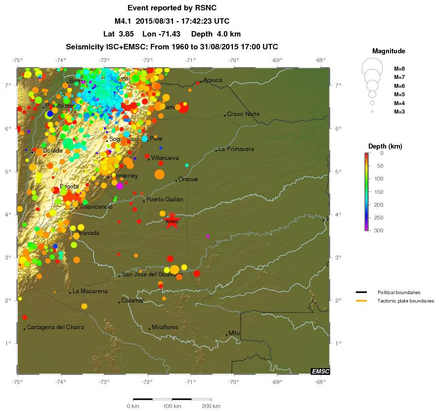regional depth historical seismicity