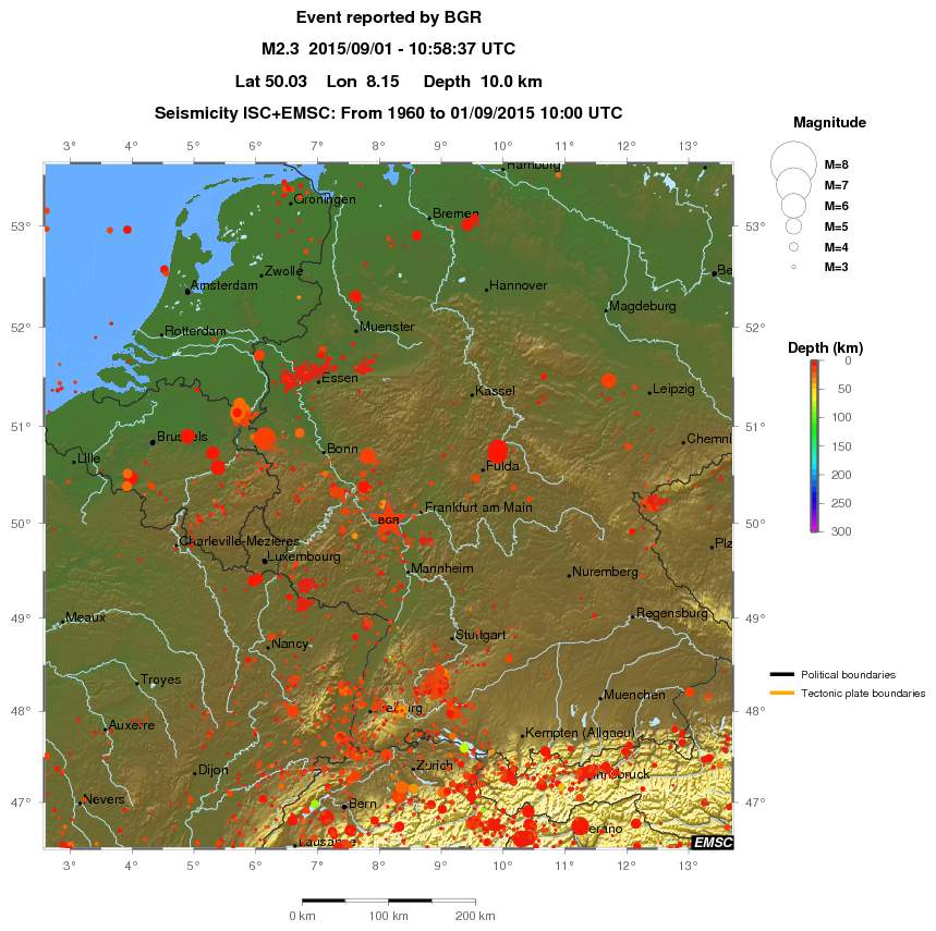 regional depth historical seismicity