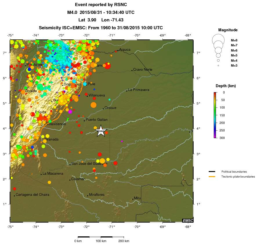 regional depth historical seismicity