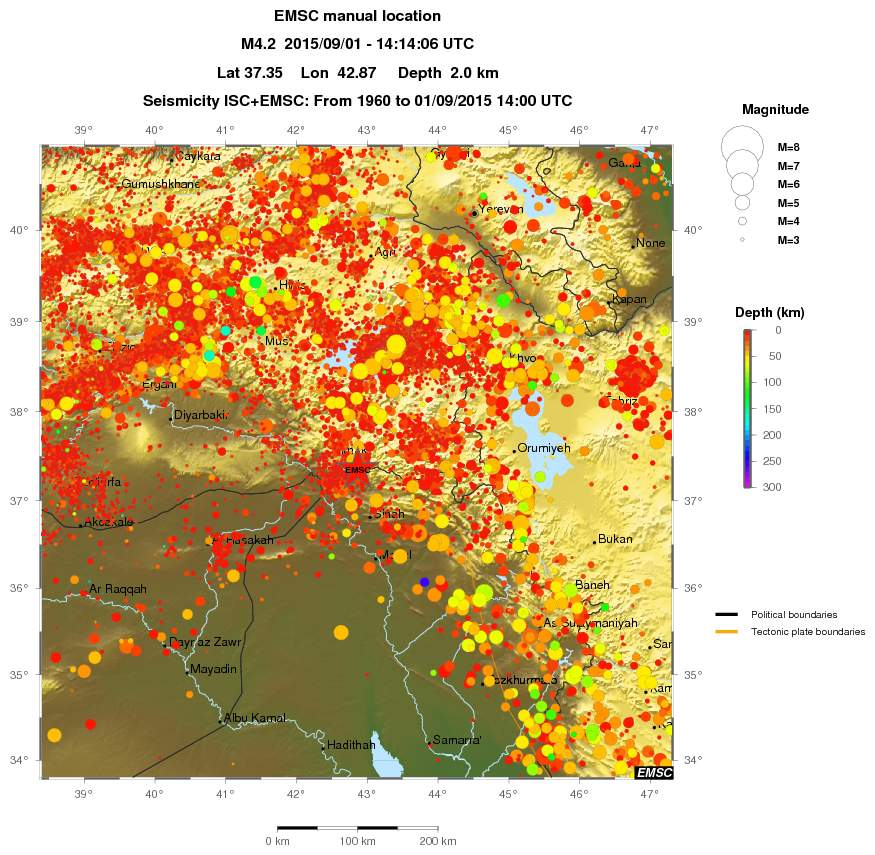 regional depth historical seismicity