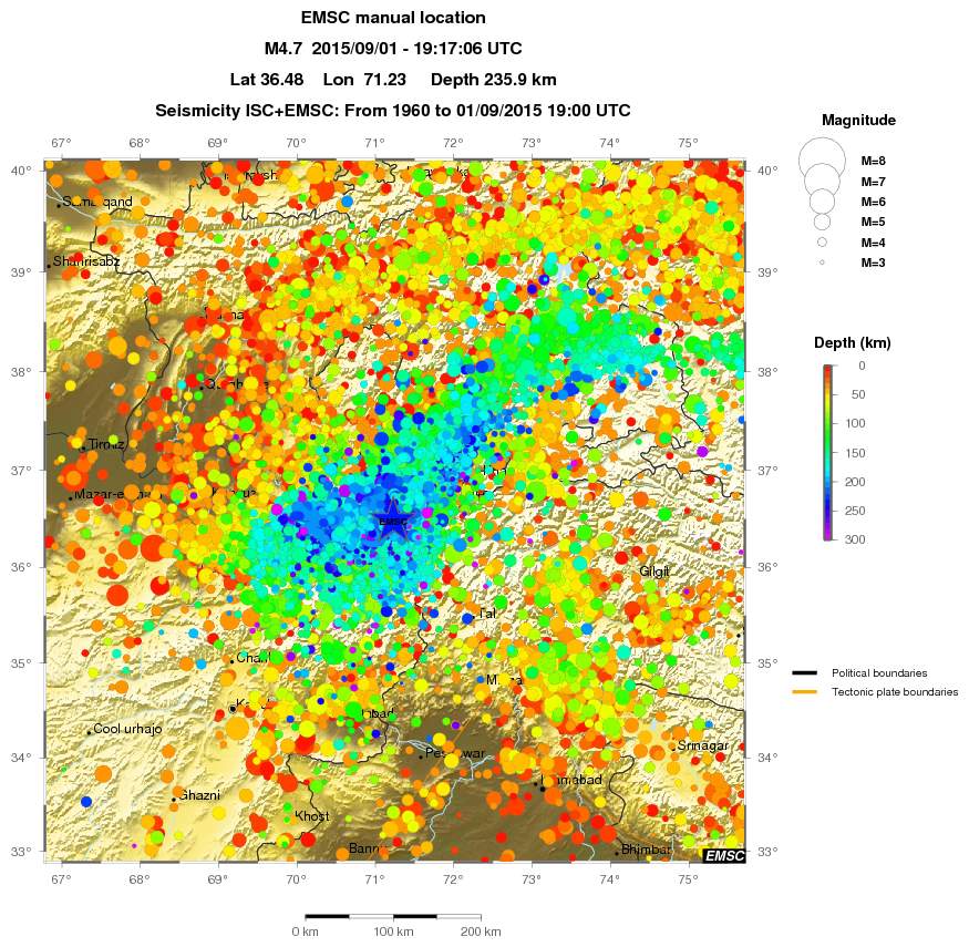 regional depth historical seismicity
