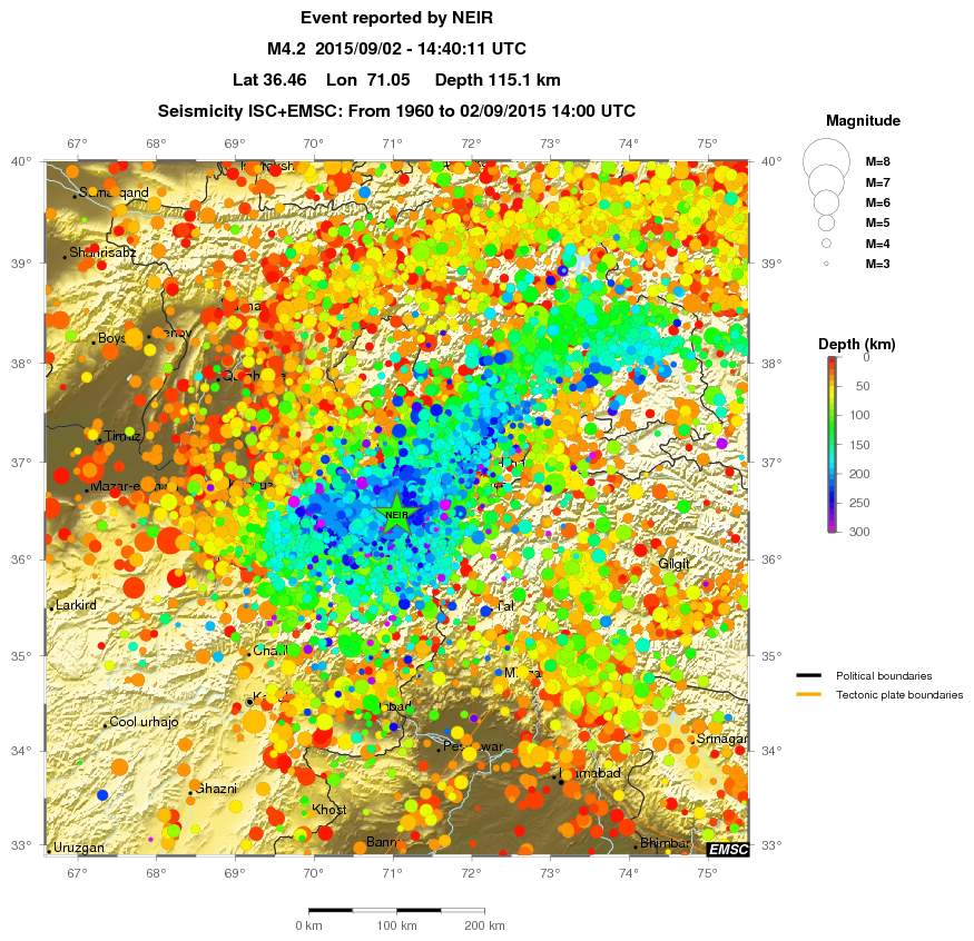 regional depth historical seismicity