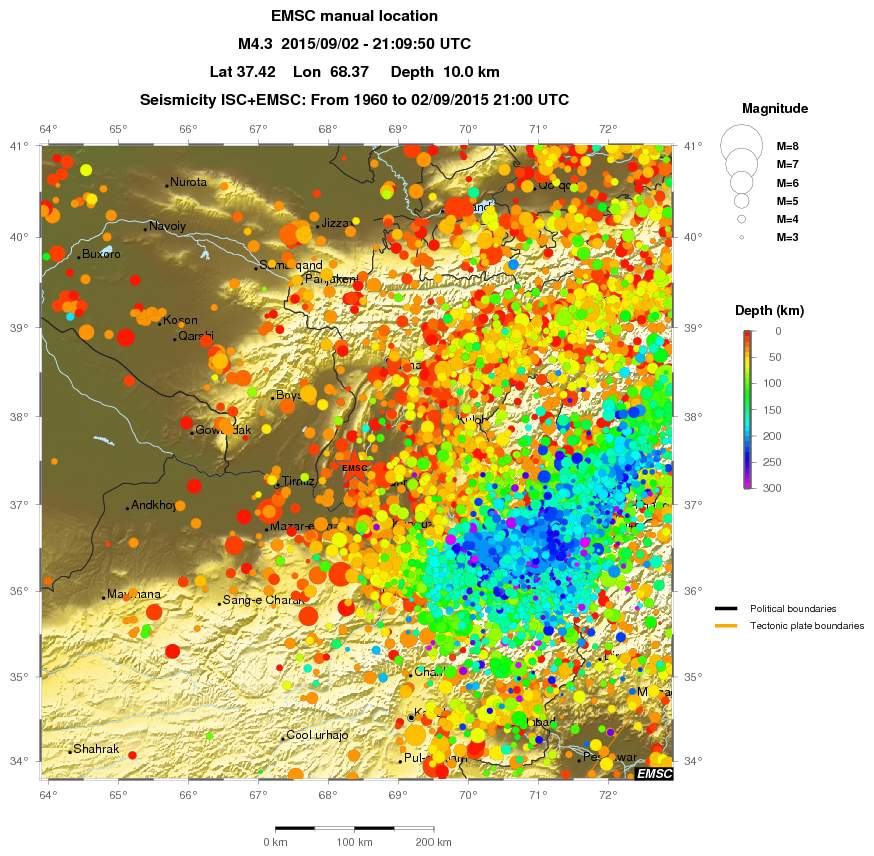 regional depth historical seismicity