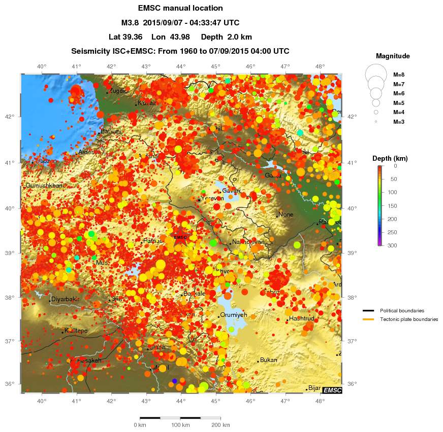 regional depth historical seismicity