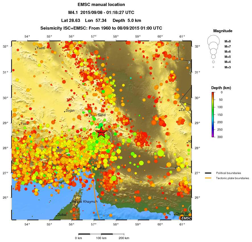 regional depth historical seismicity