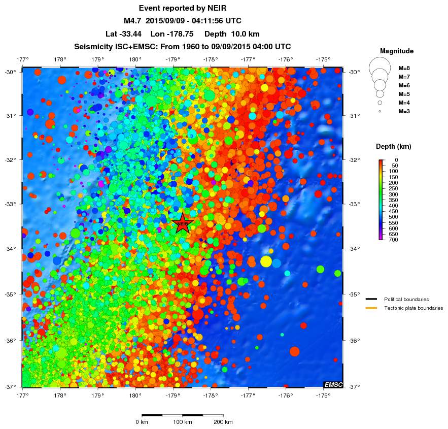 regional depth historical seismicity