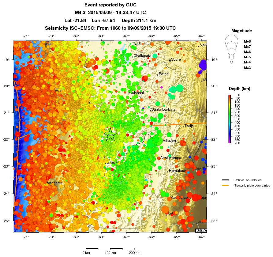 regional depth historical seismicity