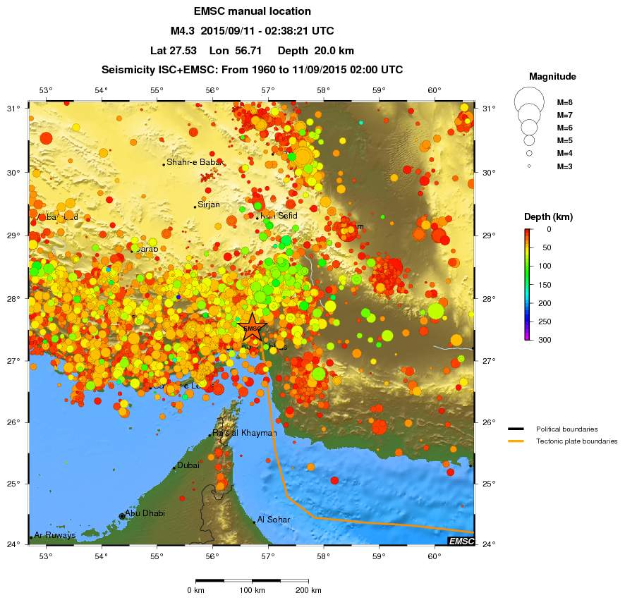 regional depth historical seismicity