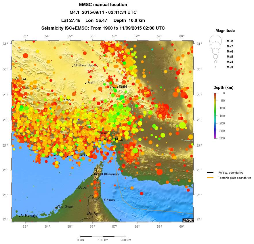 regional depth historical seismicity