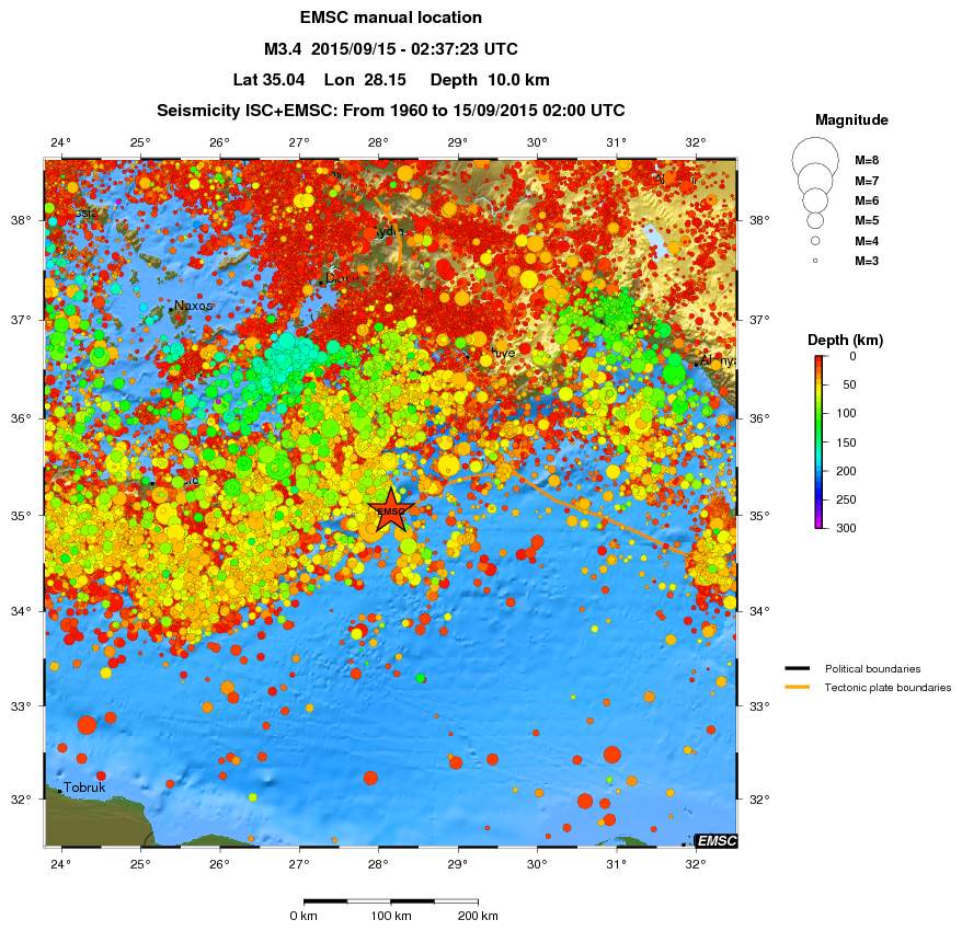 regional depth historical seismicity