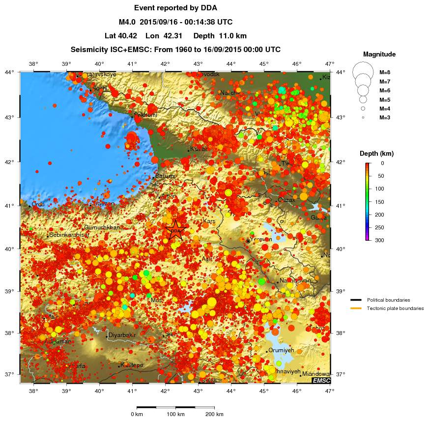 regional depth historical seismicity