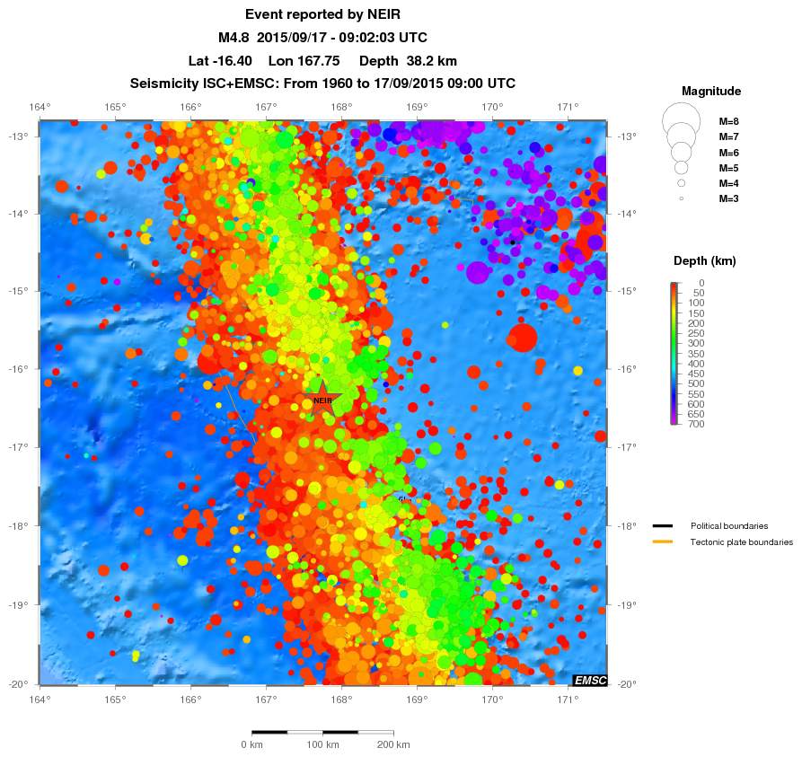regional depth historical seismicity