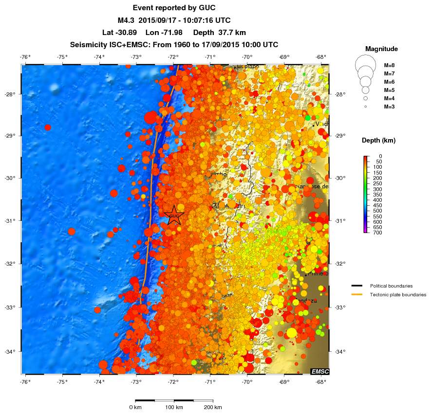 regional depth historical seismicity