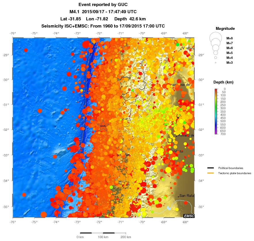 regional depth historical seismicity