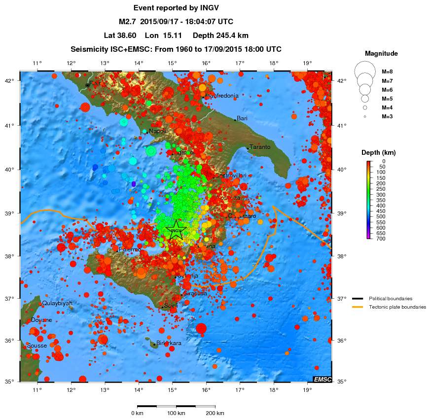 regional depth historical seismicity