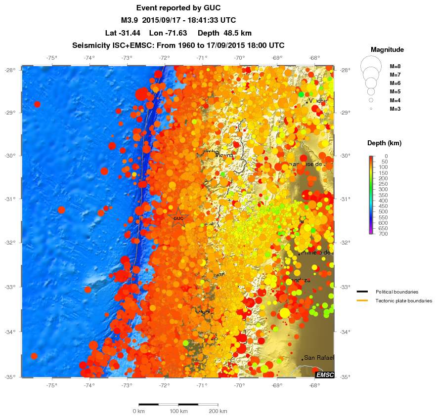 regional depth historical seismicity