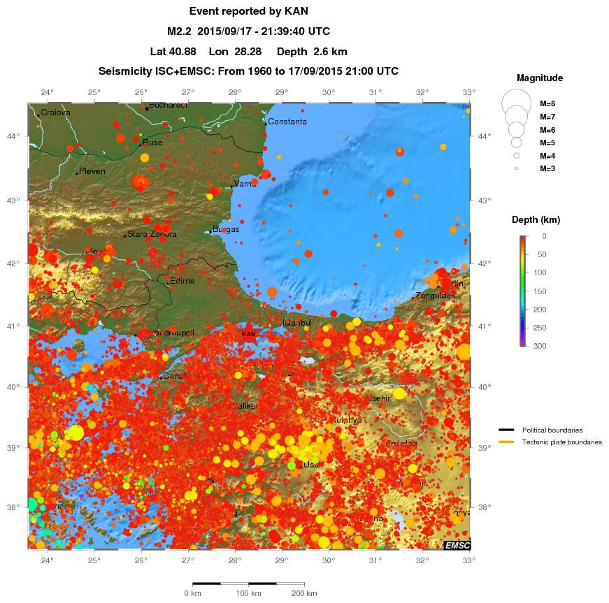 regional depth historical seismicity