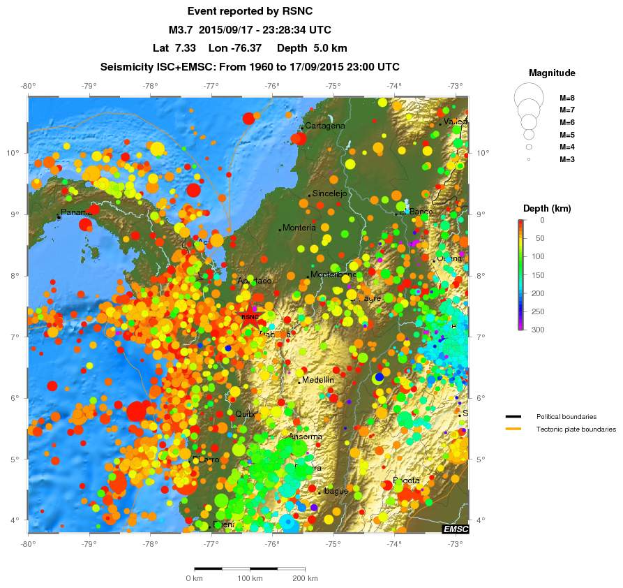 regional depth historical seismicity