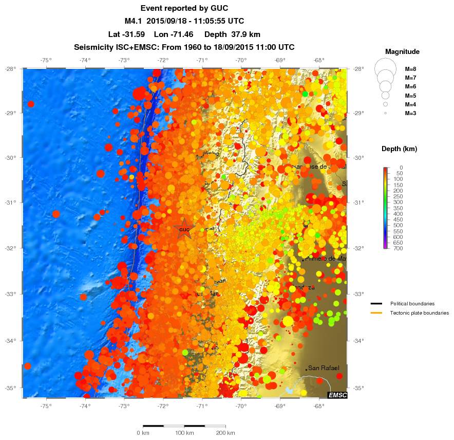regional depth historical seismicity