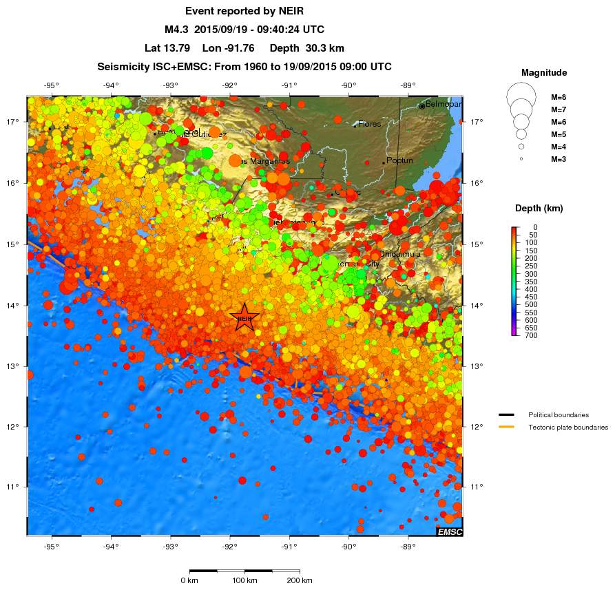 regional depth historical seismicity