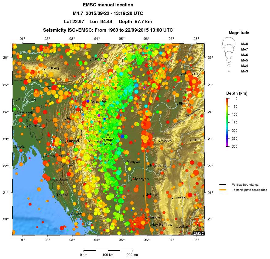 regional depth historical seismicity