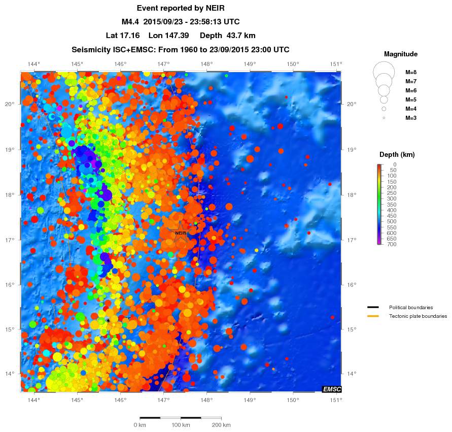 regional depth historical seismicity