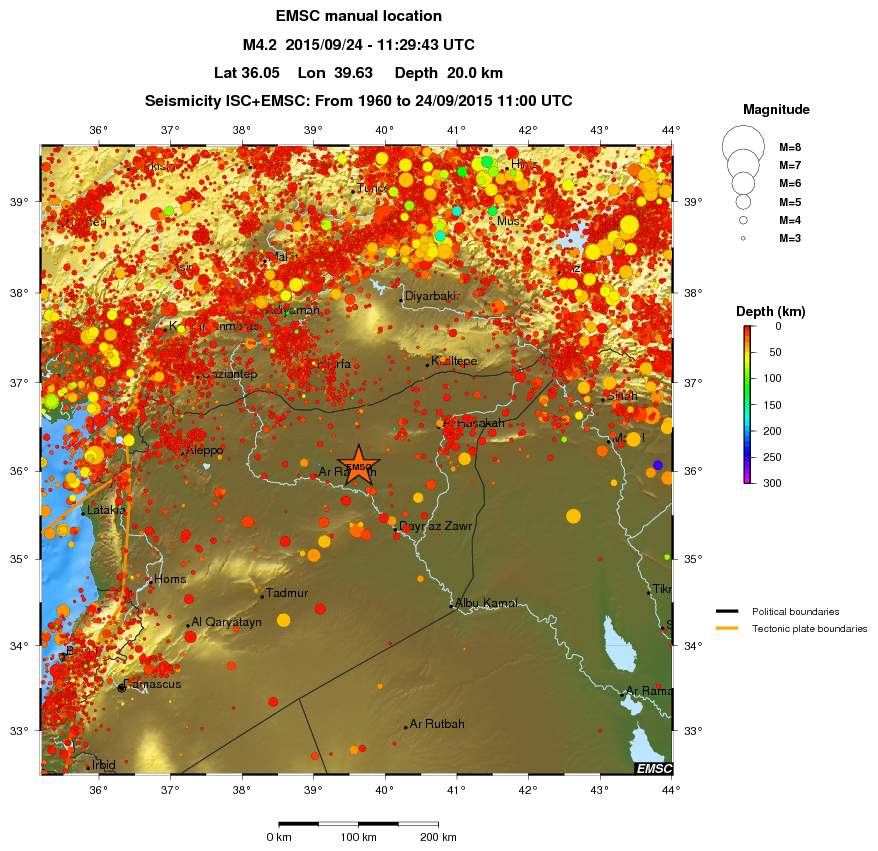 regional depth historical seismicity