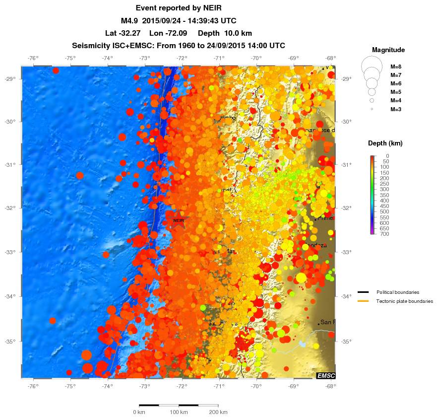 regional depth historical seismicity