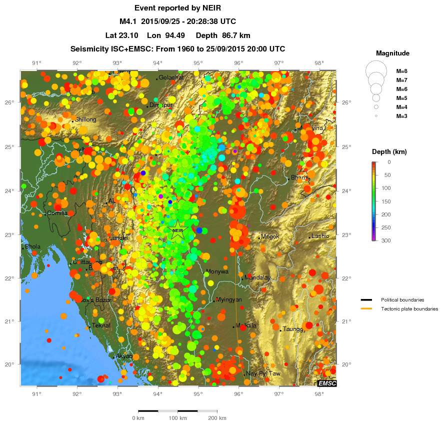 regional depth historical seismicity