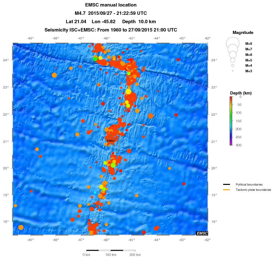 regional depth historical seismicity