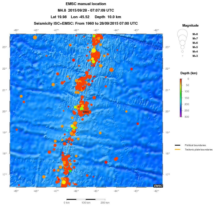 regional depth historical seismicity
