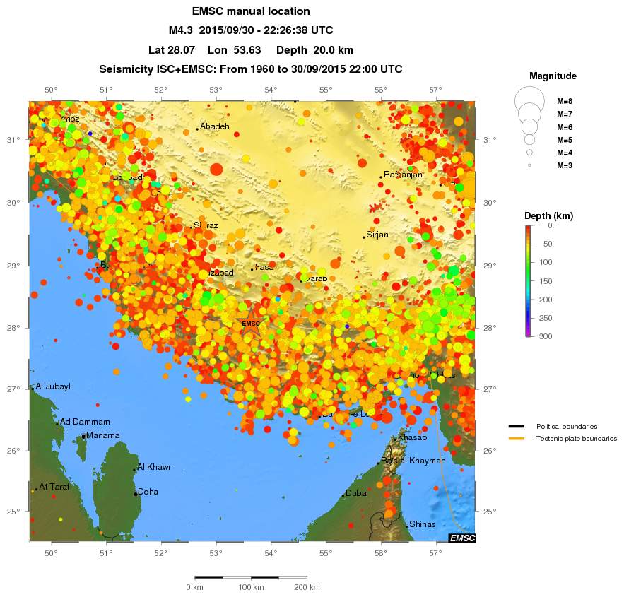 regional depth historical seismicity