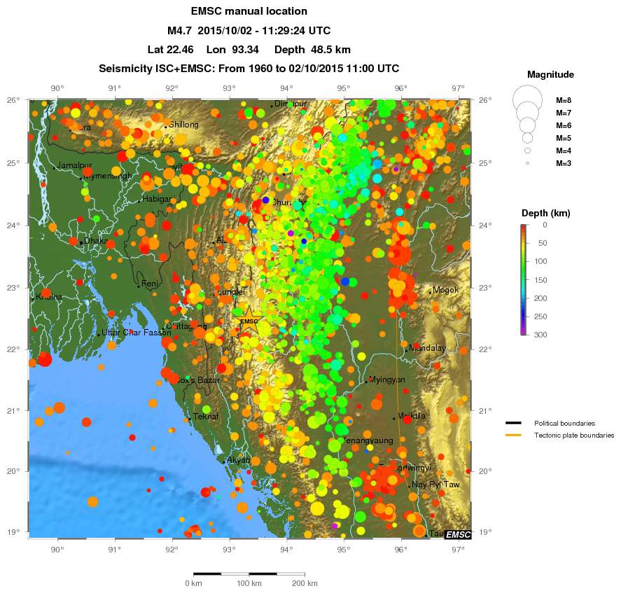 regional depth historical seismicity