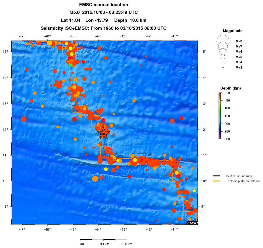 regional depth historical seismicity