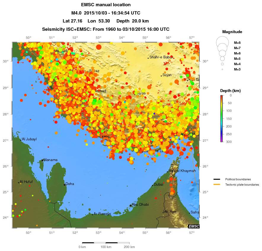 regional depth historical seismicity