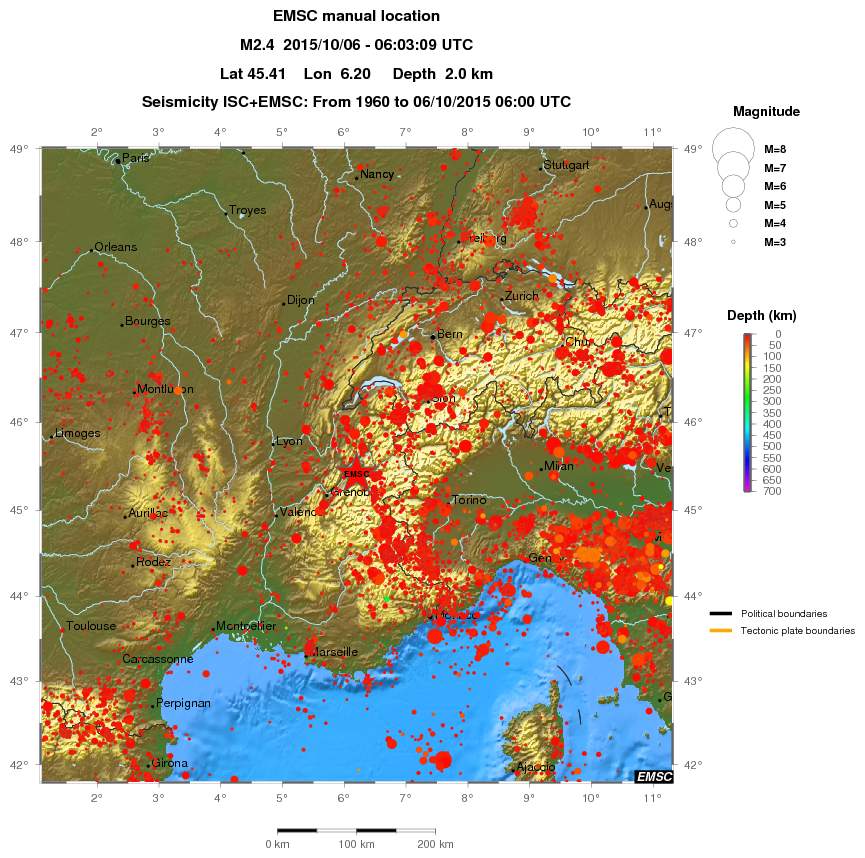 regional depth historical seismicity