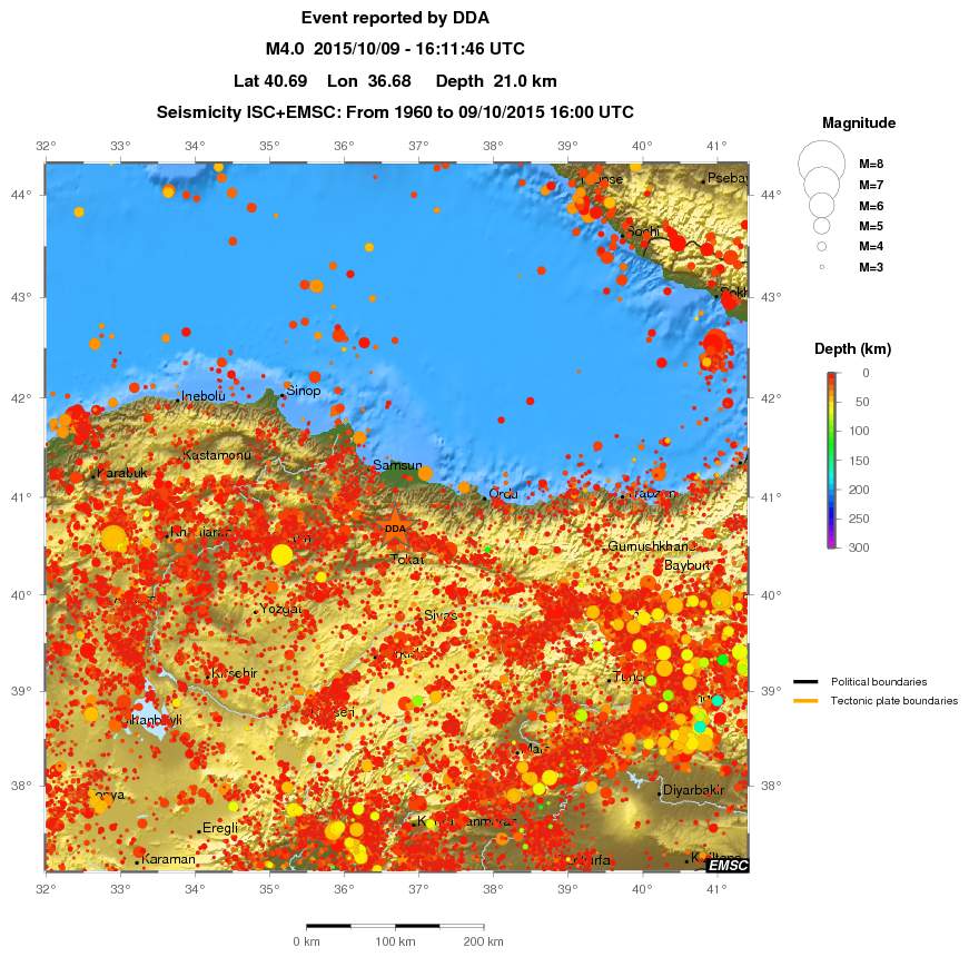 regional depth historical seismicity