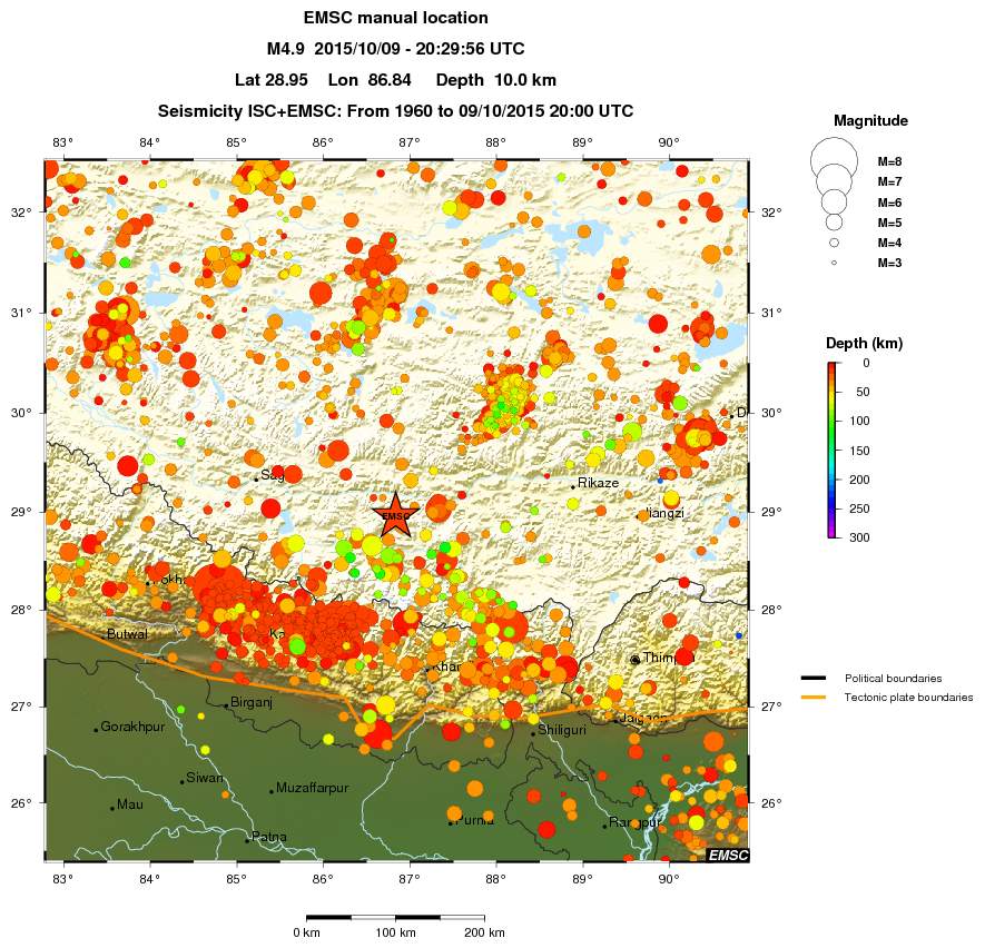 regional depth historical seismicity