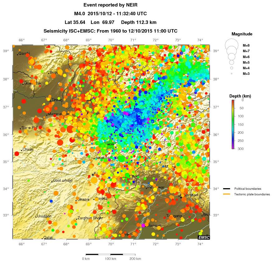 regional depth historical seismicity