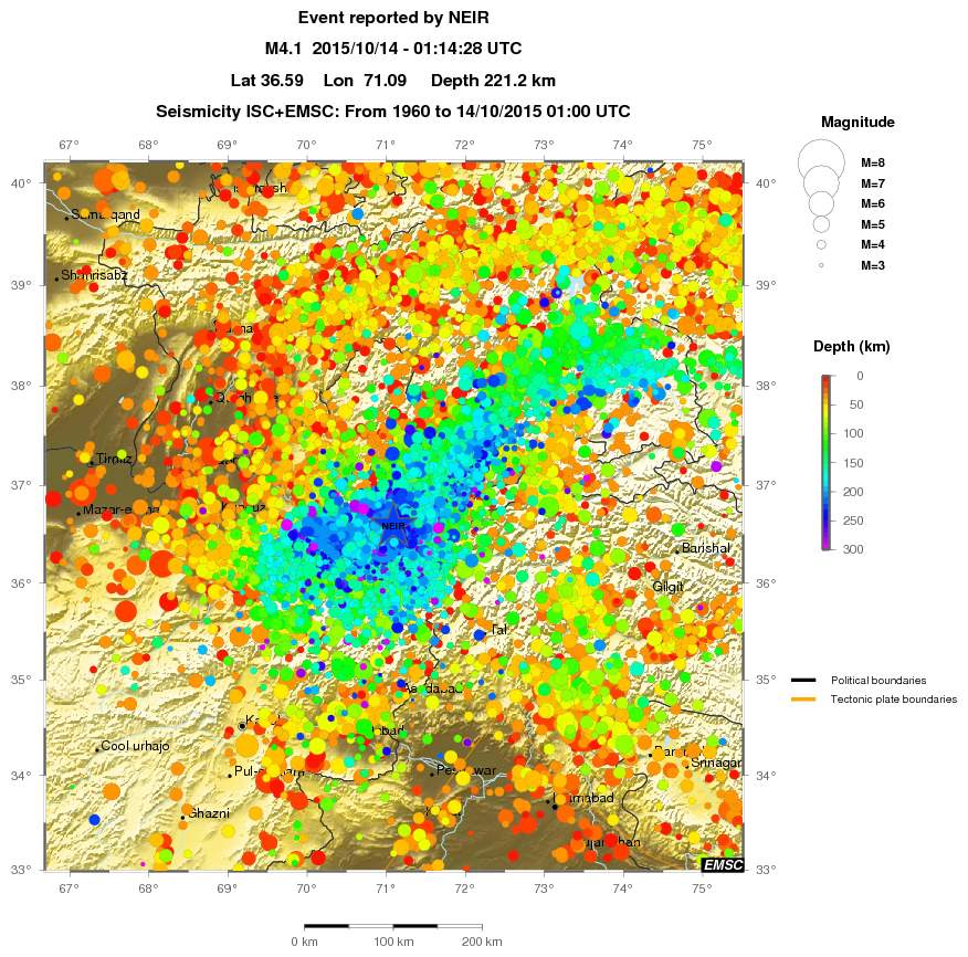 regional depth historical seismicity