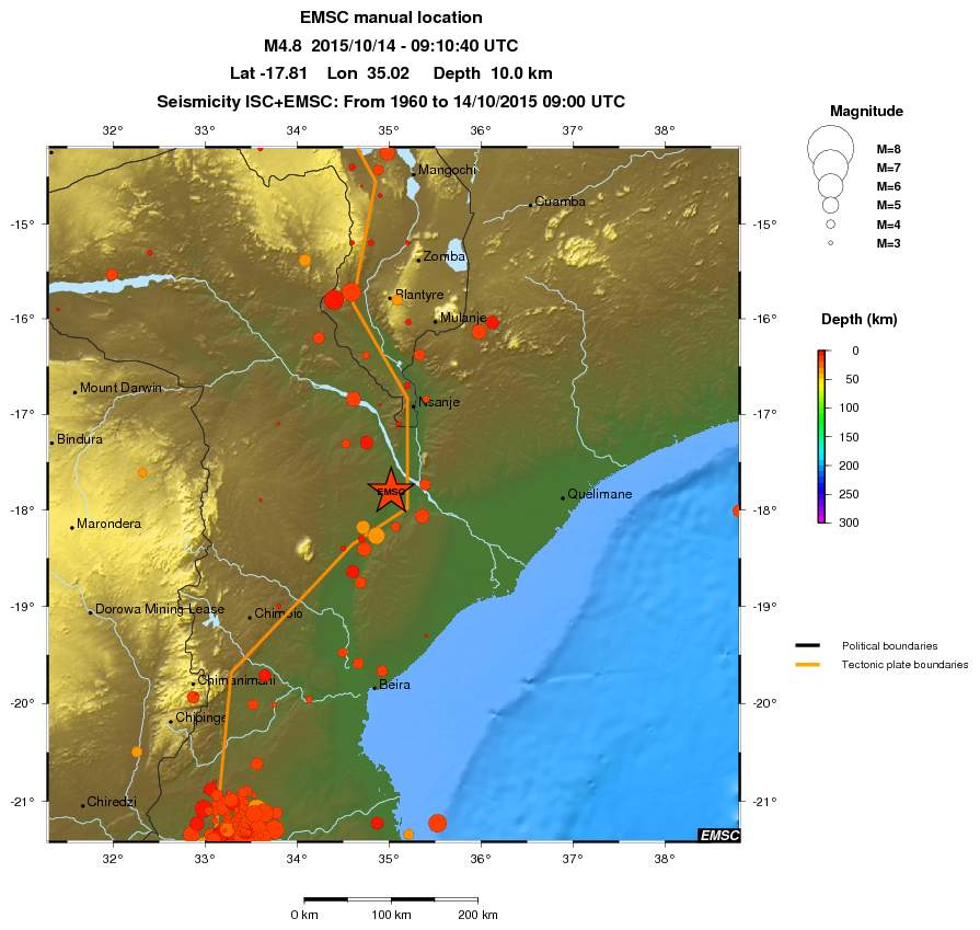 regional depth historical seismicity