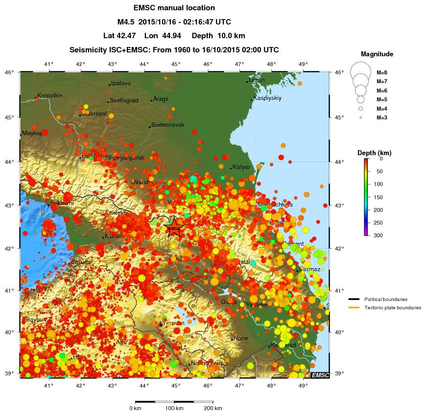 regional depth historical seismicity