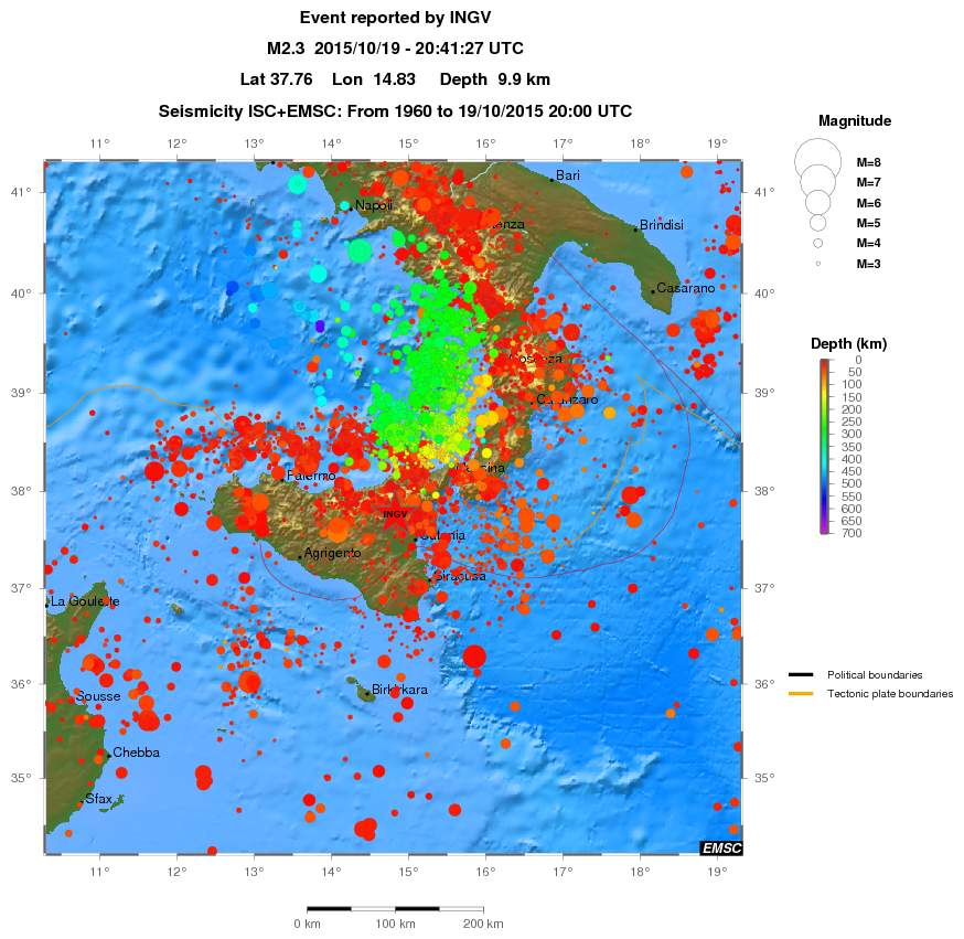 regional depth historical seismicity
