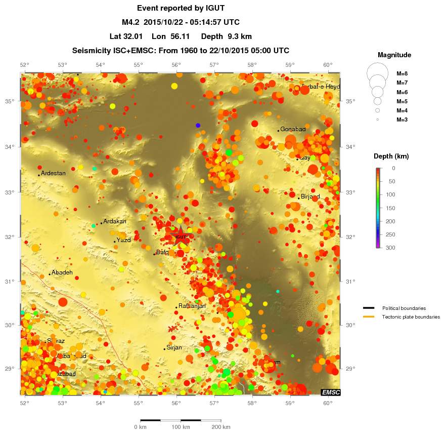 regional depth historical seismicity