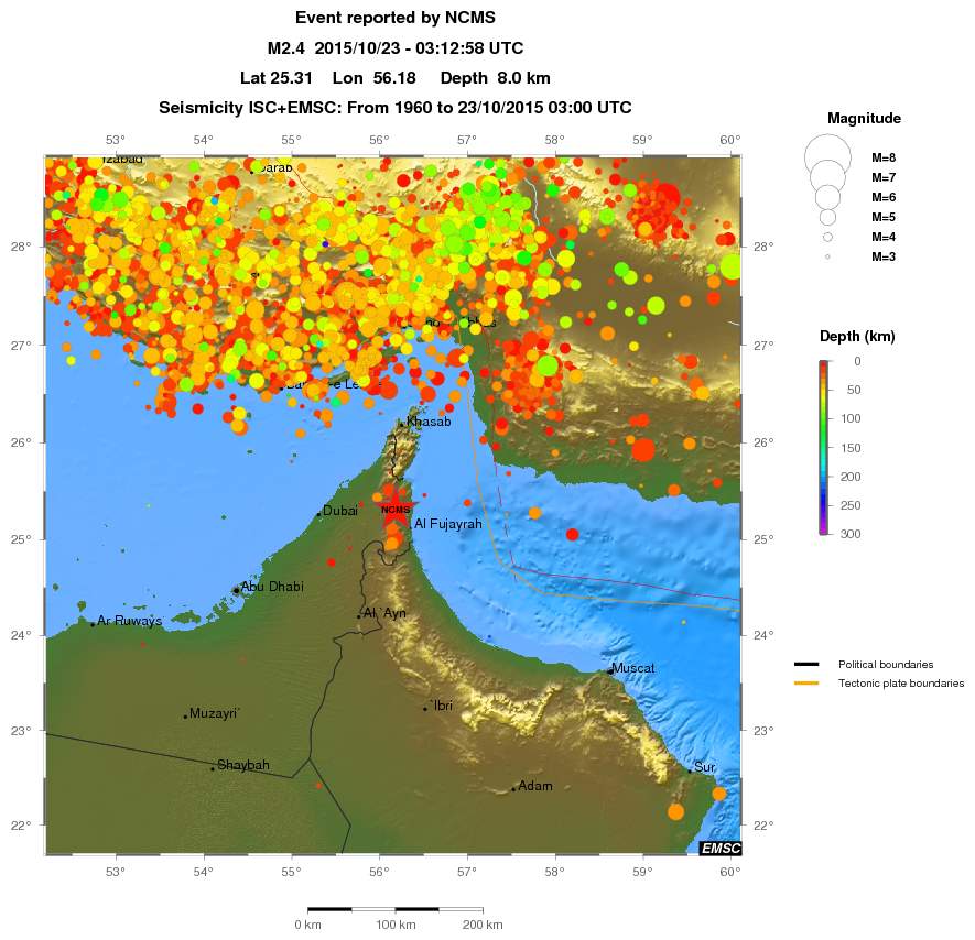 regional depth historical seismicity