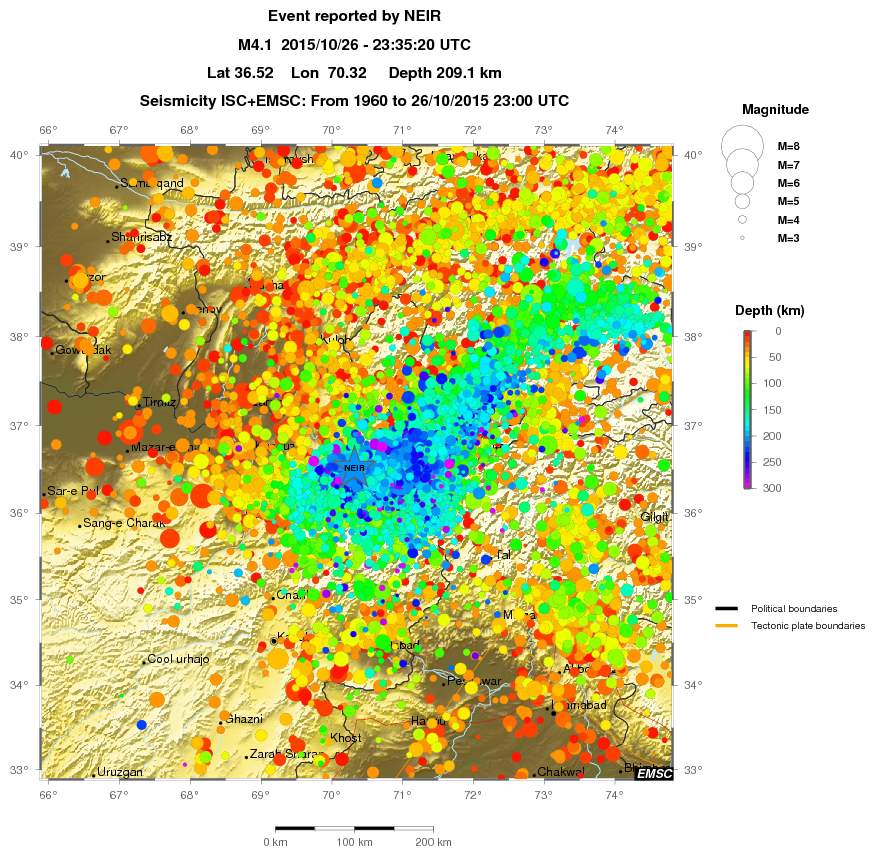 regional depth historical seismicity